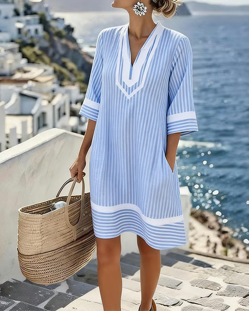 Women's Striped Mini Dress – Relaxed Short Sleeve Summer Dress
