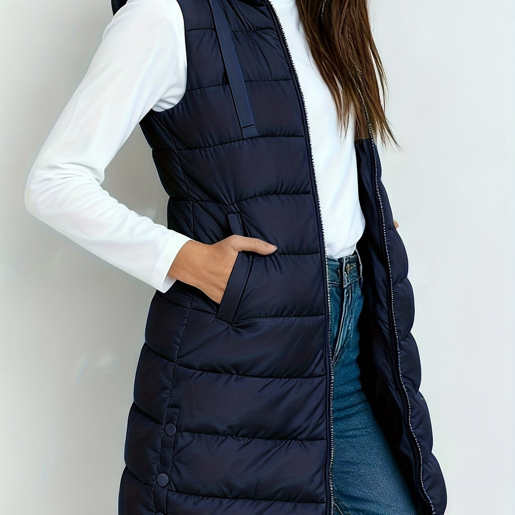 Women's Long Quilted Vest – Sleeveless Puffer Gilet