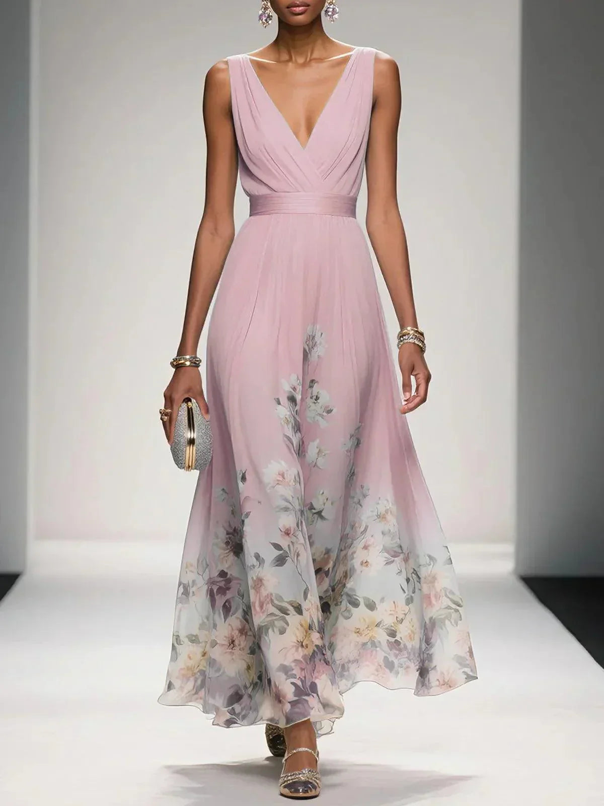 Women's Wedding Guest Floral Maxi Dress – Flowy Summer Occasion Dress