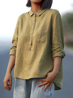 Women's Stand Collar Blouse – Long Sleeve Button Front Blouse