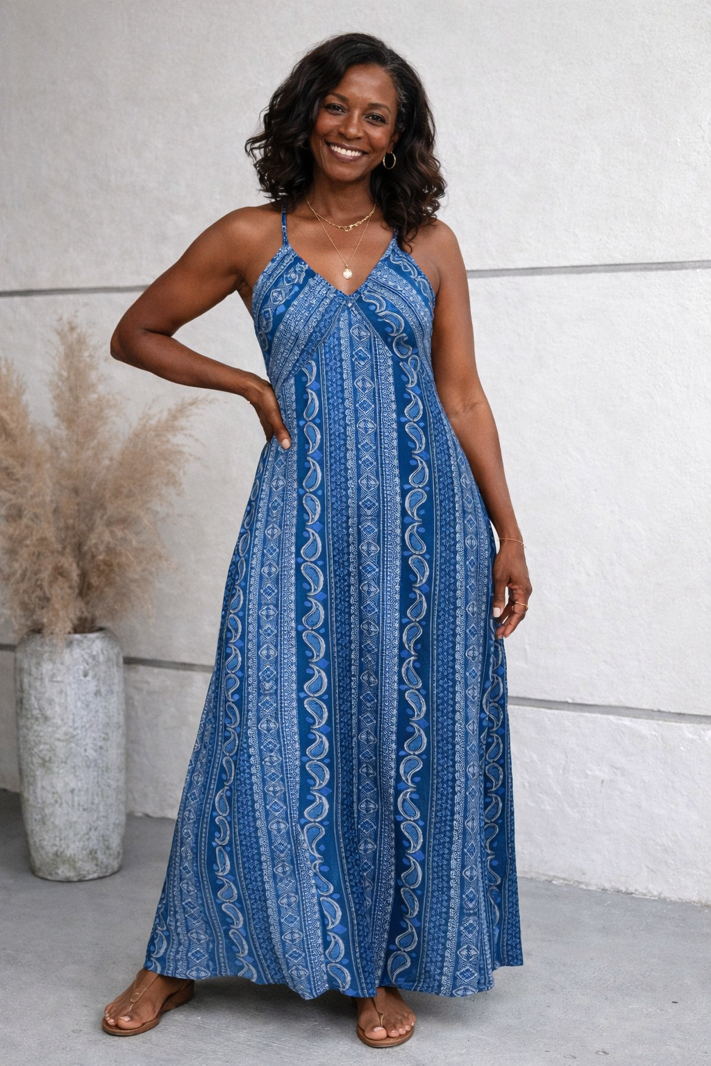 Women's Spaghetti Strap Maxi Dress – Printed Vacation Dress