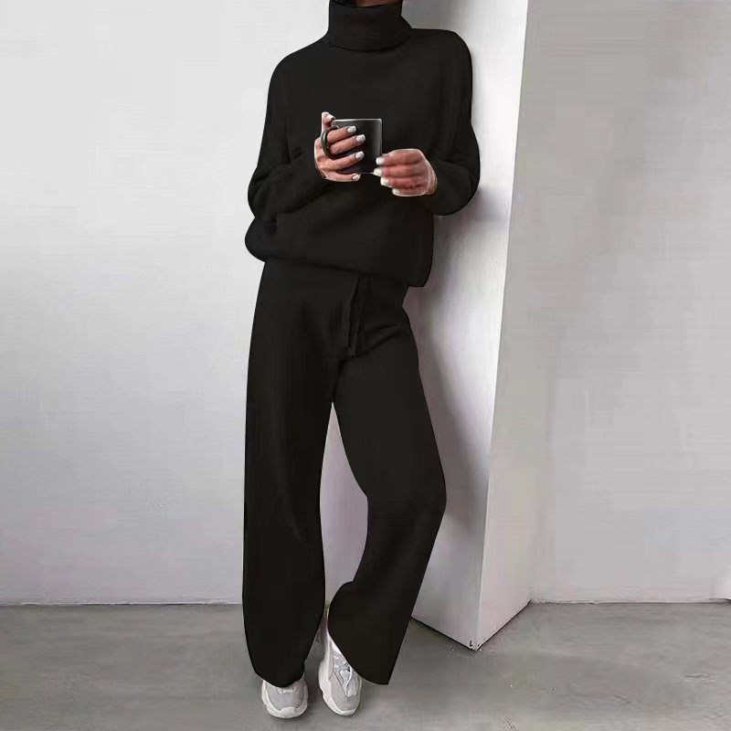Women's Roll Neck Knit Set – Long Sleeve Top & Matching Bottom Set