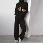Women's Roll Neck Knit Set – Long Sleeve Top & Matching Bottom Set