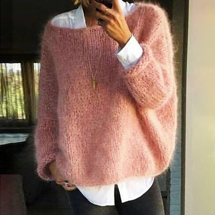 Women's Oversized Fluffy Sweater – Relaxed Long Sleeve Knit Pullover