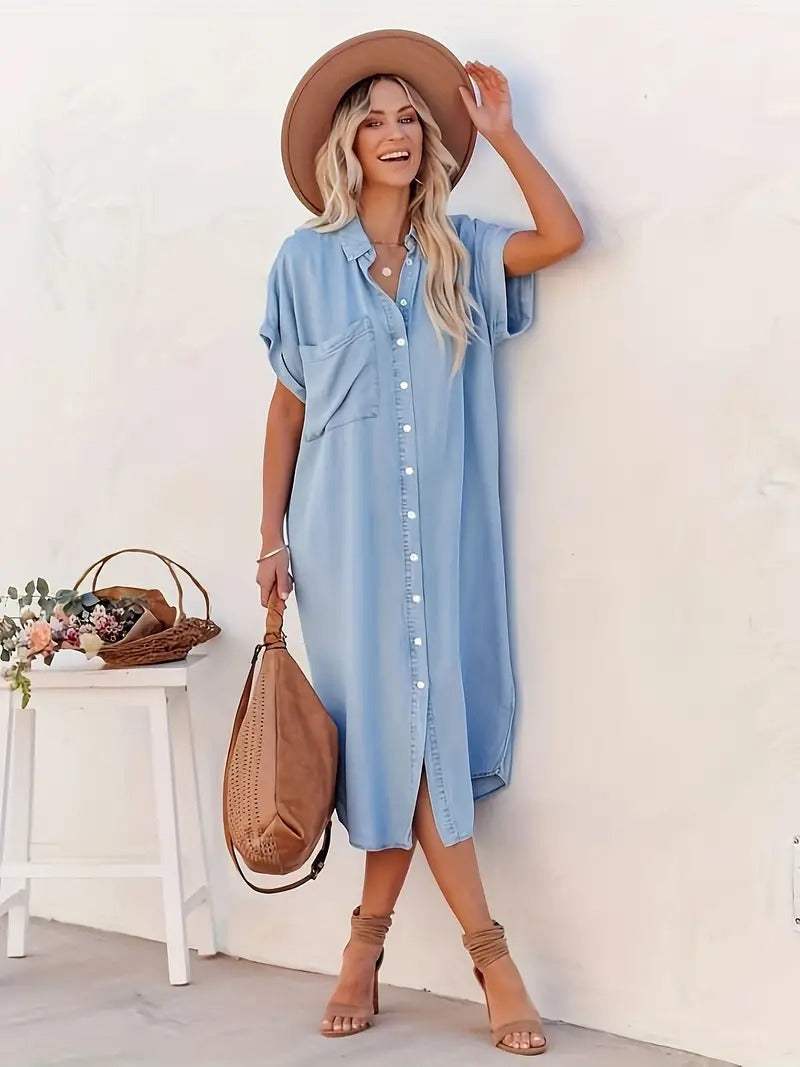 Women's Shirt Dress – Casual Short Sleeve Dress – Sienna