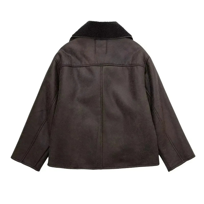 Women's Faux Leather Jacket – Plush Lined Oversized Winter Jacket