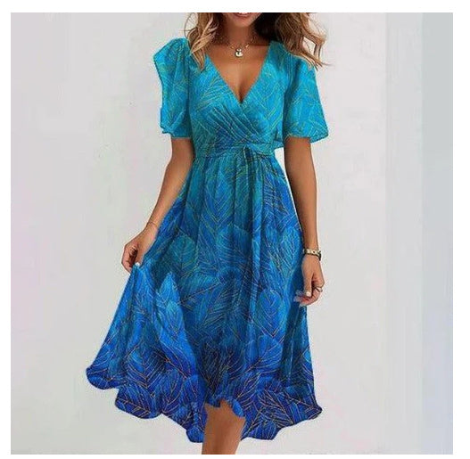 Women's Floral Midi Dress – V-Neck Summer Dress – Kaitlyn
