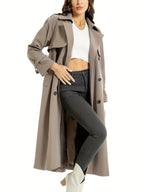 Women's Belted Long Trench Coat – Wide Lapel Classic Overcoat