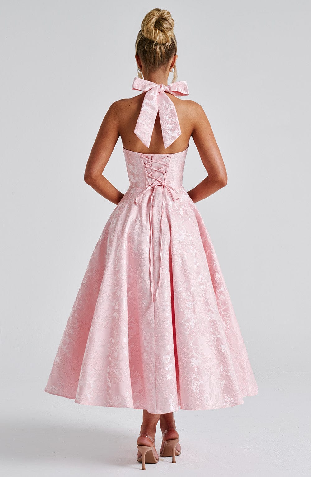 Women's Wedding Guest Halter Midi Dress – Flowy Formal Occasion Dress