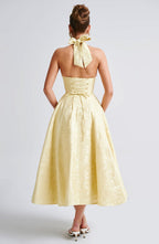Women's Wedding Guest Halter Midi Dress – Flowy Formal Occasion Dress