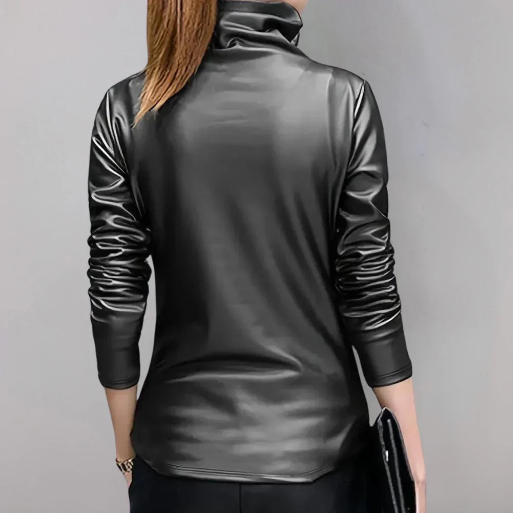 Women's Shimmer Metallic Top – Round Neck Statement Long Sleeve Top