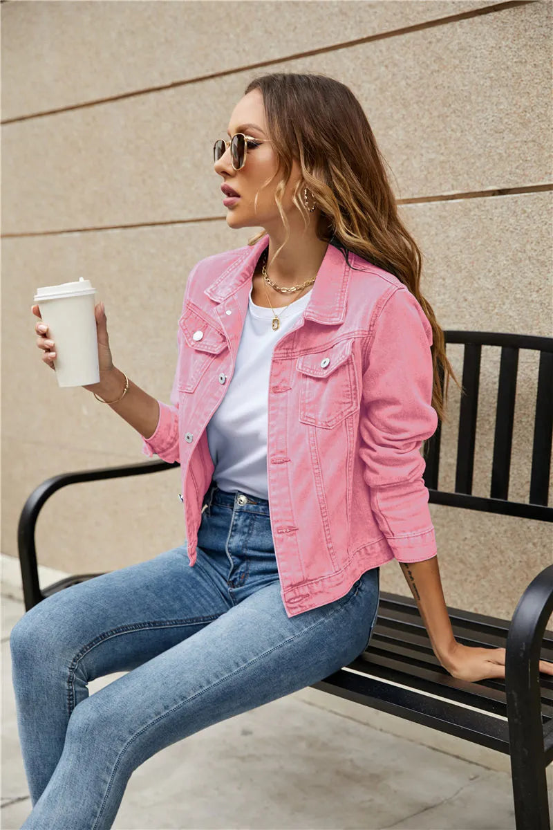 Women's Cropped Jean Jacket – Short Button Front Casual Jacket