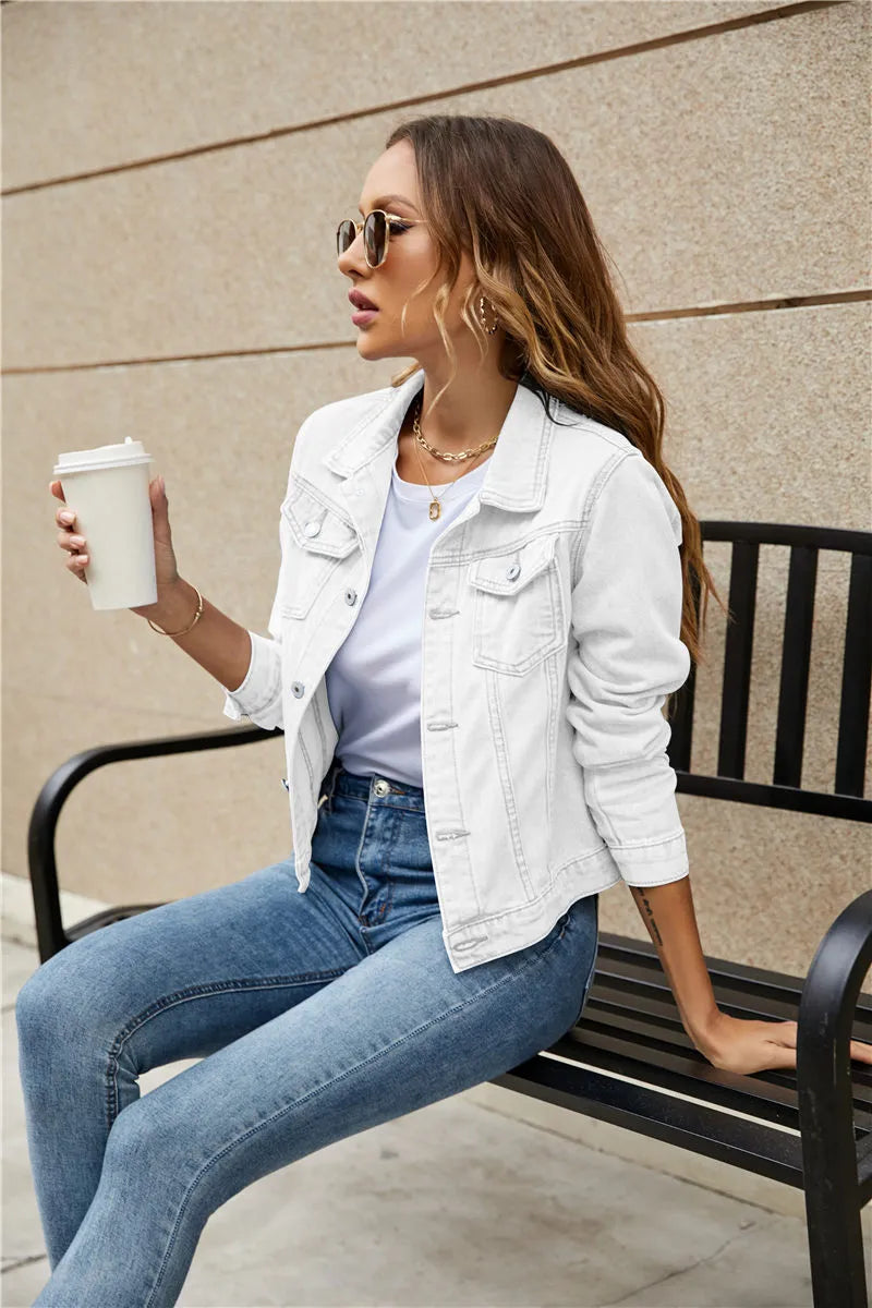 Women's Cropped Jean Jacket – Short Button Front Casual Jacket