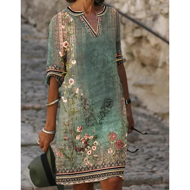 Women's Floral Midi Dress – V-Neck Occasion Dress – Edda