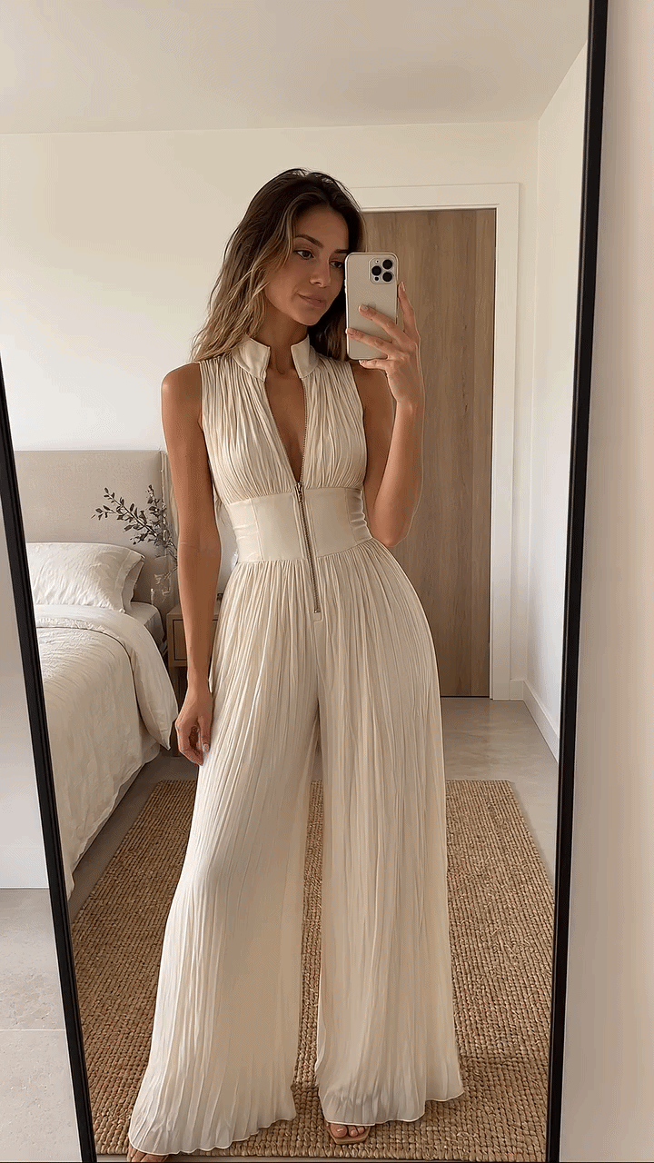 Women's Pleated Formal Jumpsuit – Tailored Evening Party Jumpsuit