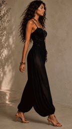 Women's Lace Halter Jumpsuit – Lace Bodice Wide Leg Evening Jumpsuit