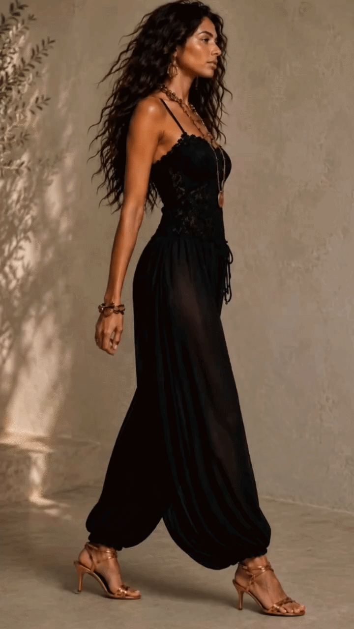 Women's Lace Halter Jumpsuit – Lace Bodice Wide Leg Evening Jumpsuit