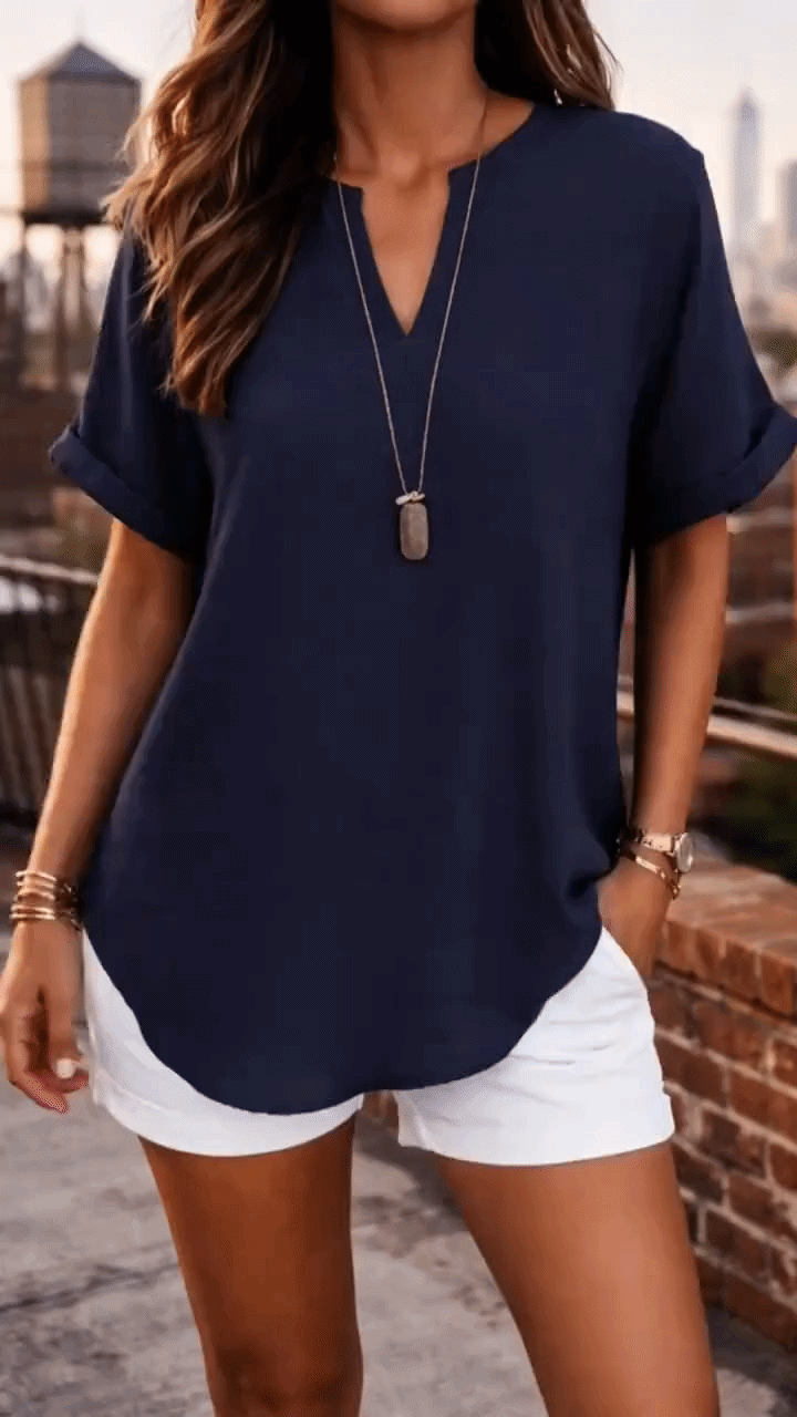 Women's Relaxed V-Neck Blouse – Flowy Day-to-Night Blouse