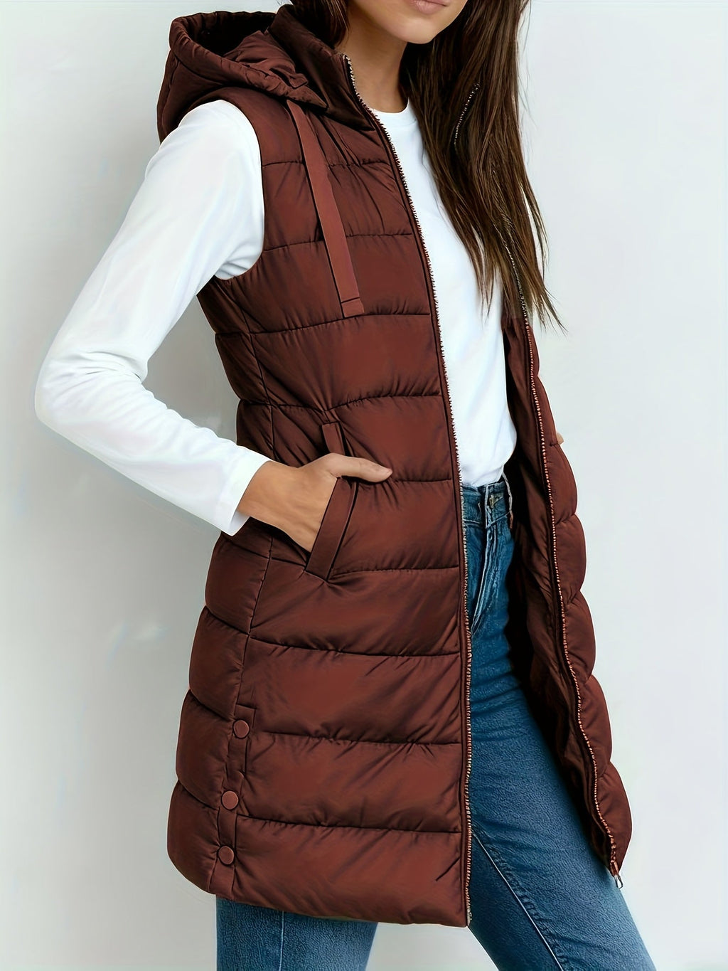 Women's Long Quilted Vest – Sleeveless Puffer Gilet