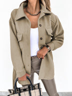 Women's Folded Collar Coat – Button Front Mid-Length Coat