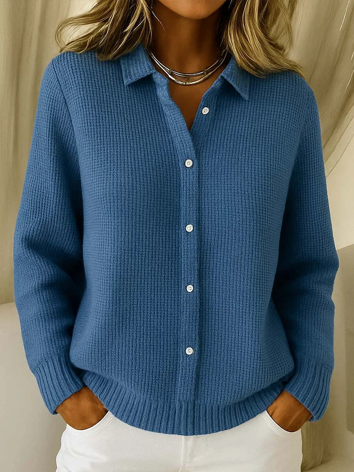 Women's Collared Knit Sweater – Textured Long Sleeve Pullover