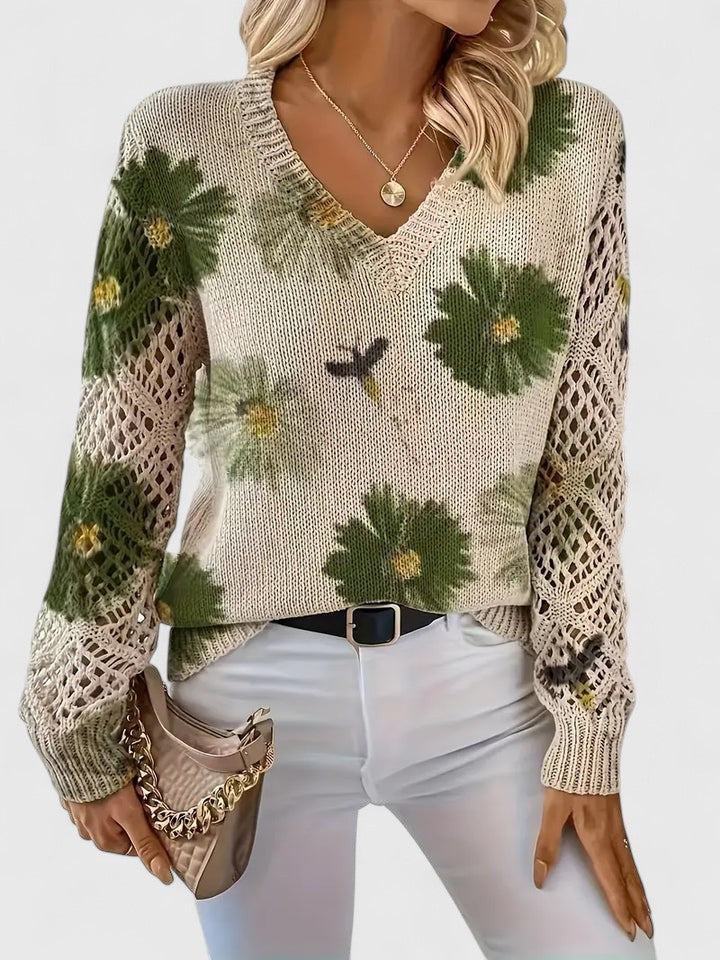 Women's Floral Button Cardigan – V-Neck Flower Pattern Knit Cardigan