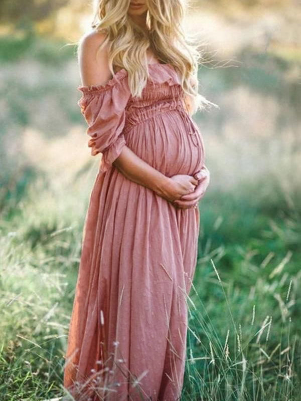 Women's Maternity Maxi Dress – Short Sleeve Baby Bump Dress