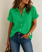 Women's Button Front Blouse – Relaxed Flowy Everyday Shirt Blouse