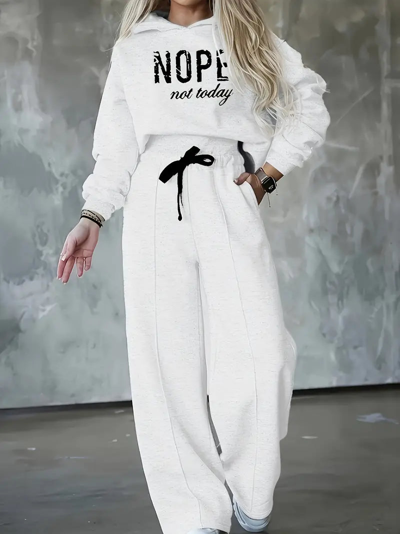 Women's Printed Hoodie Set – Wide Leg Tracksuit