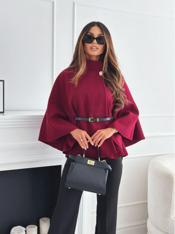 Women's Belted Cape Coat – Flowy Butterfly Sleeve Overcoat