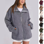 Women's Oversized Fleece Jacket – Zip-Up Long Sleeve Winter Jacket