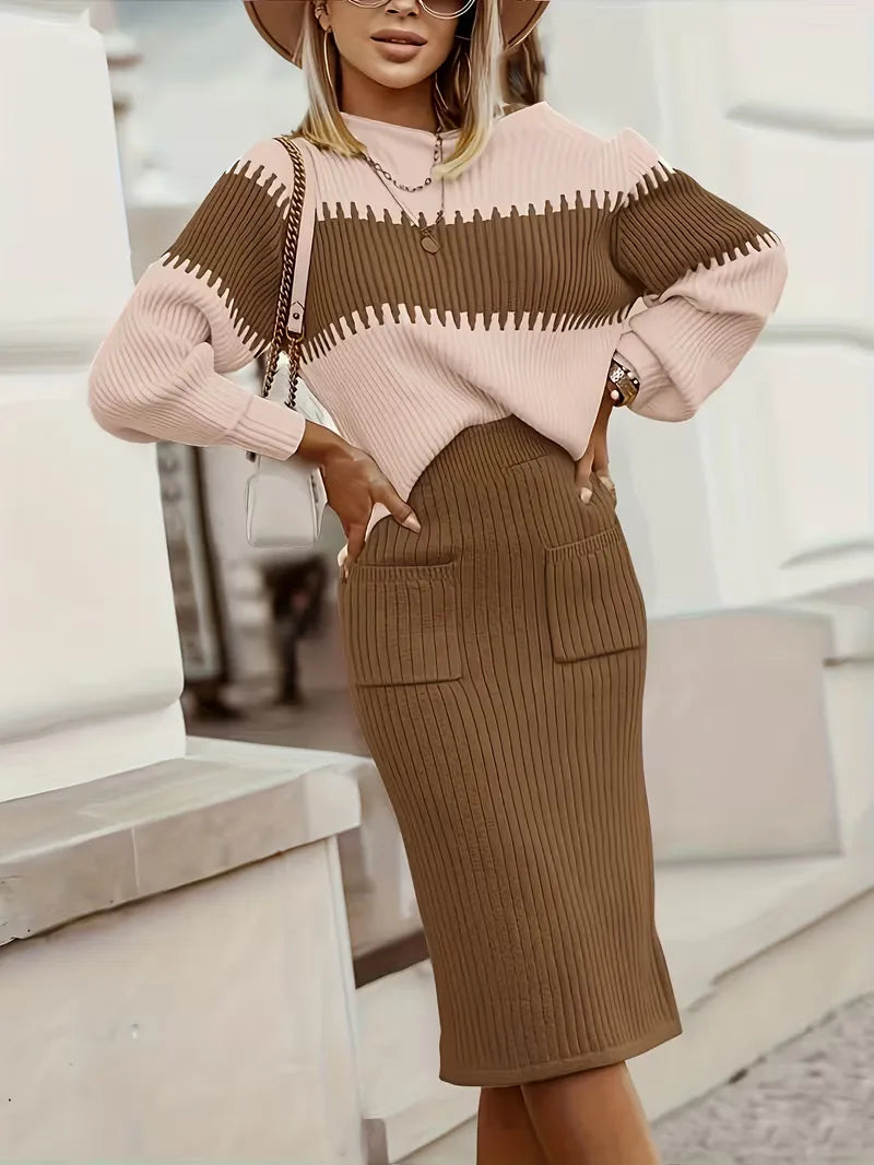 Women's Knit Skirt Set – Ribbed Sweater Co-Ord