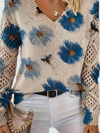 Women's Floral Button Cardigan – V-Neck Flower Pattern Knit Cardigan