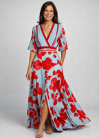Women's Floral V-Neck Maxi Dress – Wrap Summer Dress