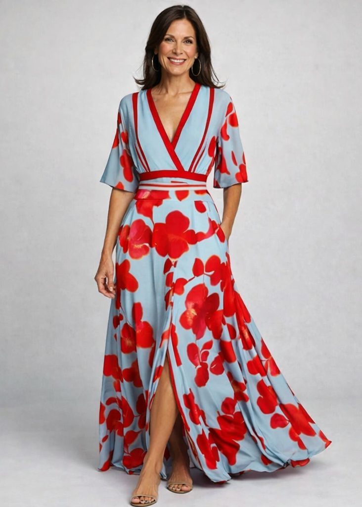 Women's Floral V-Neck Maxi Dress – Wrap Summer Dress