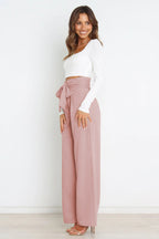 Women's Paperbag Waist Trousers – High Waist Bow Detail Wide Leg Pants