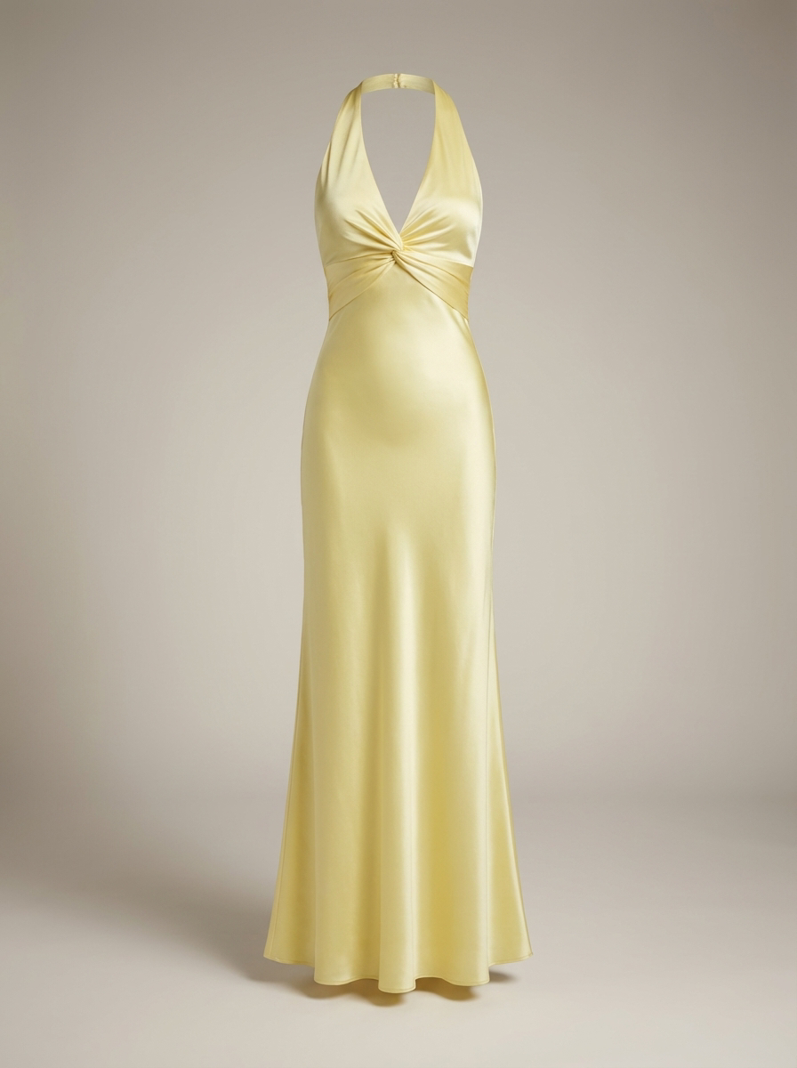 Women's Satin Halter Maxi Dress – Formal Occasion Dress