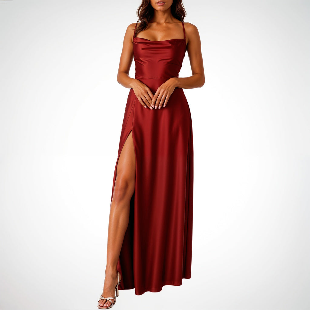Women's High Slit Maxi Dress – Sleeveless Evening Occasion Dress