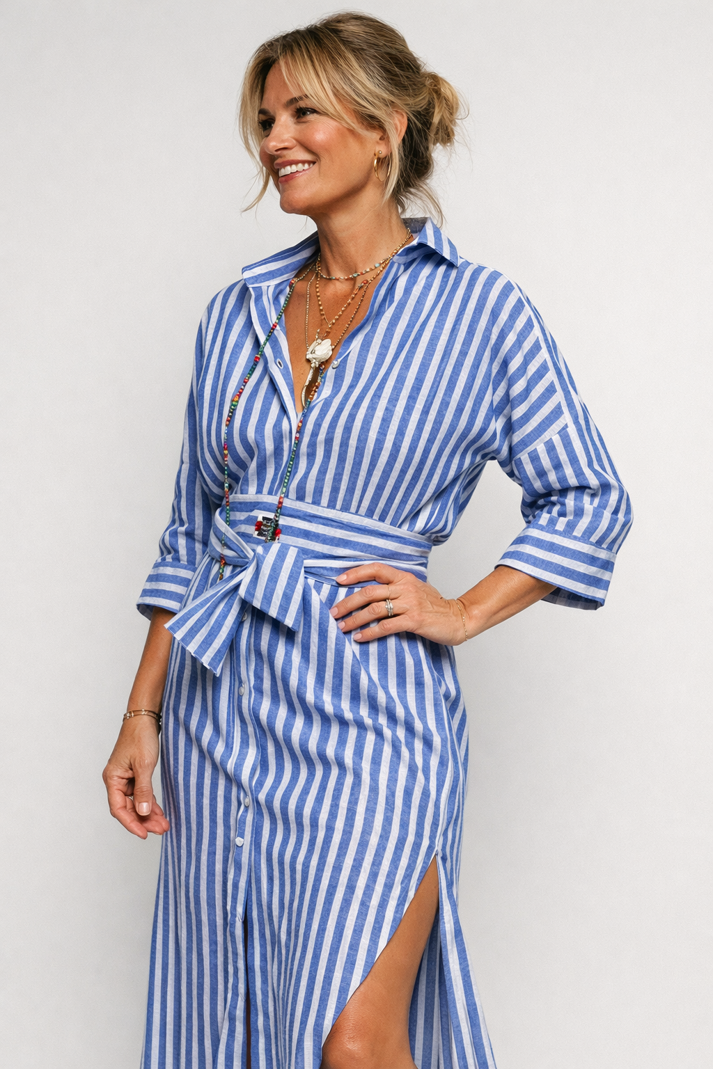 Women's Belted Shirt Dress – Striped Office Dress
