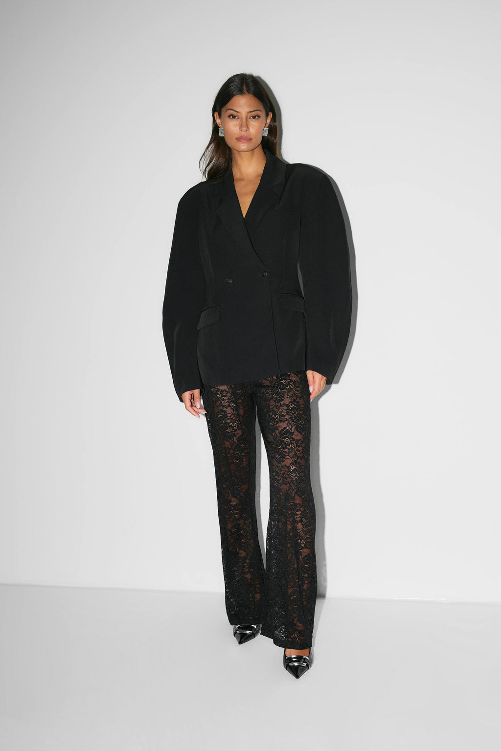 Women's Lace Flared Pants – Floral Mesh Flare Pants