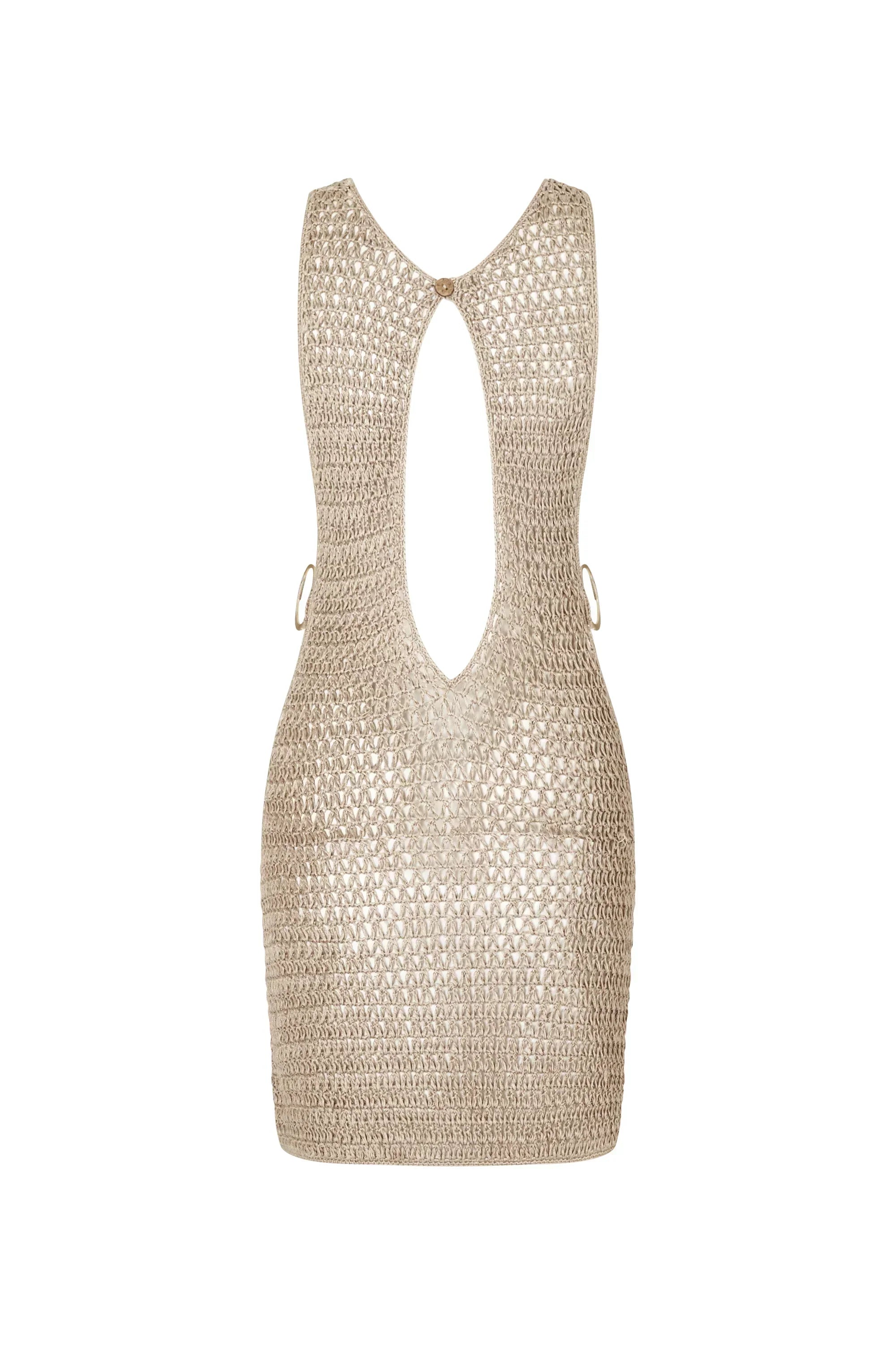 Women's Crochet Beach Dress – Open Knit Boho Cover-Up Dress