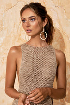Women's Crochet Beach Dress – Open Knit Boho Cover-Up Dress