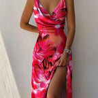 Women's V-Neck Floral Dress – Summer Midi Dress