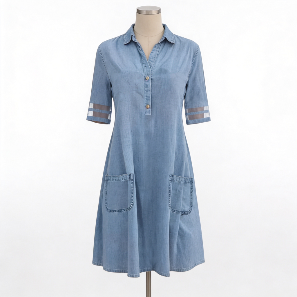 Women's Denim Look Shirt Dress – Button Front Long Sleeve Dress