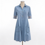 Women's Denim Look Shirt Dress – Button Front Long Sleeve Dress