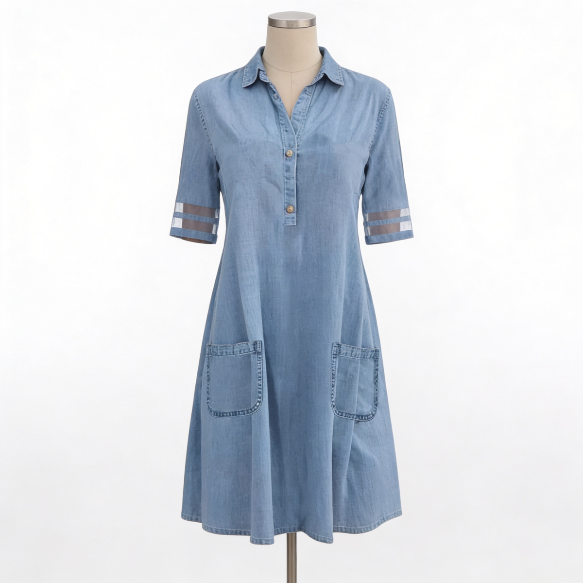 Women's Denim Look Shirt Dress – Button Front Long Sleeve Dress