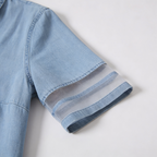 Women's Denim Look Shirt Dress – Button Front Long Sleeve Dress