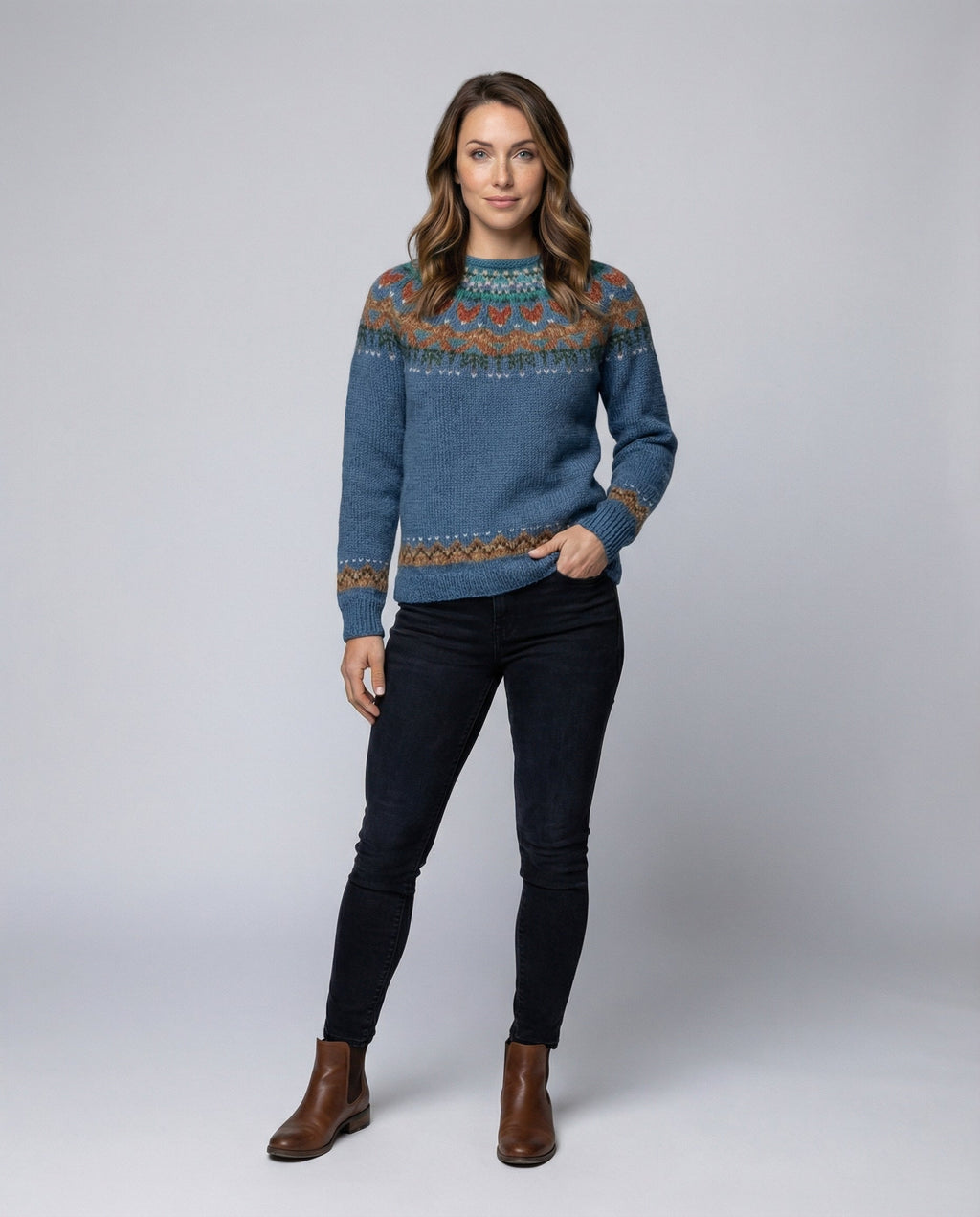 Women's Icelandic Knit Sweater – Vintage Nordic Pattern Crew Neck Pullover