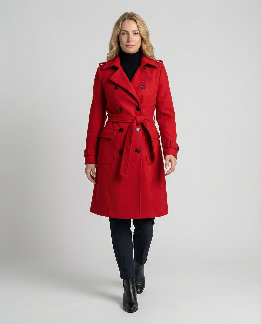 Women's Full Length Double-Breasted Coat – Tailored Lapel Overcoat