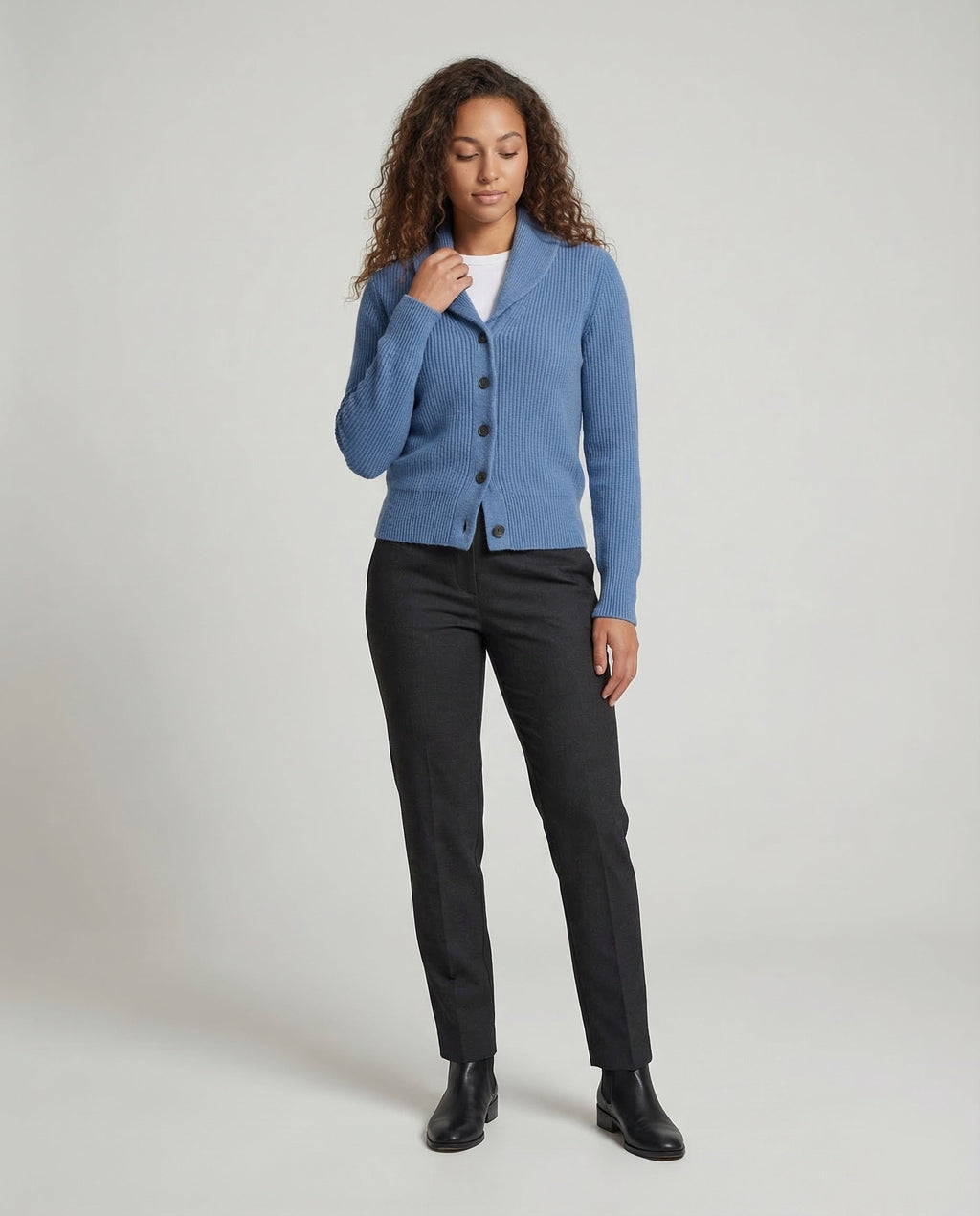 Women's Lapel Collar Cardigan – Button Front Long Sleeve Knit Cardigan